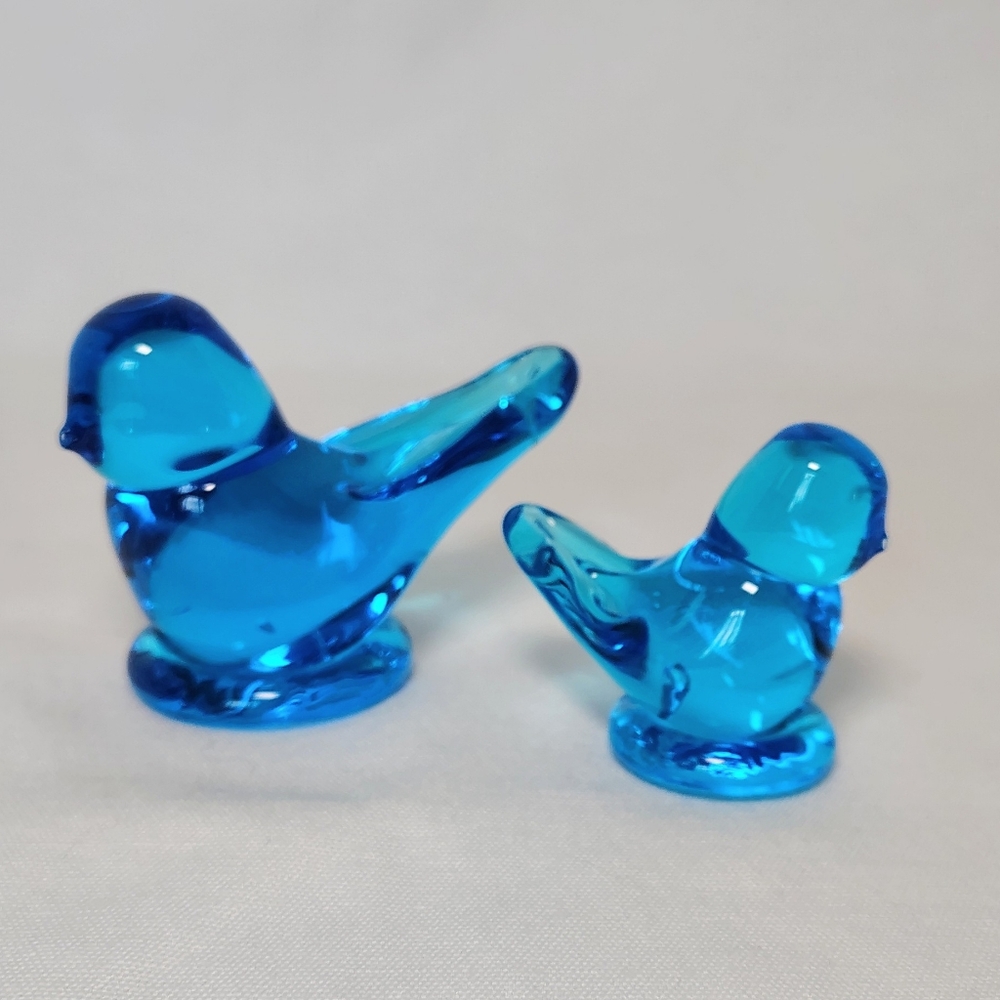 Bluebird Of Happiness Vintage Blue Glass Figurines Signed Ron Ray 1995 Set Of 2